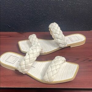 Dolce Vita Cream Braided Sandals with Square-Toe Design